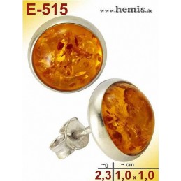 E-515 Amber Ear Studs, Amber Muck, Silver-925