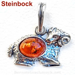 Steinbock Sternzeichen Bernstein-Anhänger Zodiac-Zeichen Silber-925
