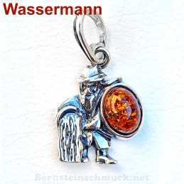 Wassermann Sternzeichen Bernstein-Anhänger Zodiac-Zeichen Silber-925