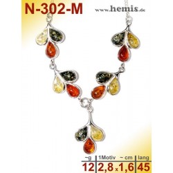 N-302-M Bernstein-Collier, mix collor Bernsteinschmuck, Silber-925