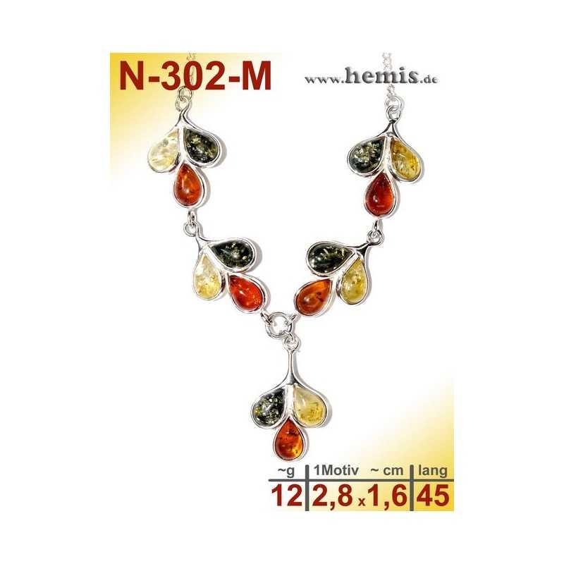 N-302-M Bernstein-Collier, mix collor Bernsteinschmuck, Silber-925