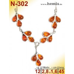 N-302 Bernstein-Collier, cognac-gelb, Bernsteinschmuck, Silber-925