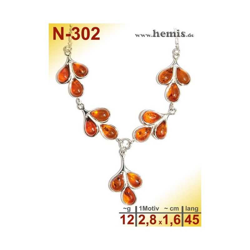 N-302 Bernstein-Collier, cognac-gelb, Bernsteinschmuck, Silber-925