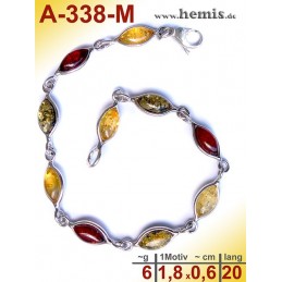 A-338-M Bernstein-Armband, Bernsteinschmuck, Silber-925