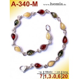 A-340-M Bracelet, Amber jewellery, Sterling silver, 925