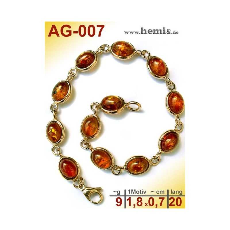 AG-007 Bernstein-Armband, Bernsteinschmuck, Silber-925, vergolde