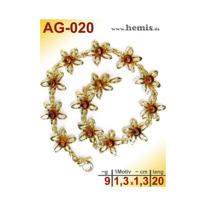 AG-020 Bernstein-Armband, Bernsteinschmuck, Silber-925, vergolde