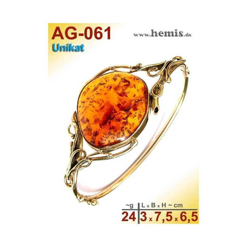 AG-061 Bernstein-Armreif, Bernsteinschmuck, Silber-925, vergolde