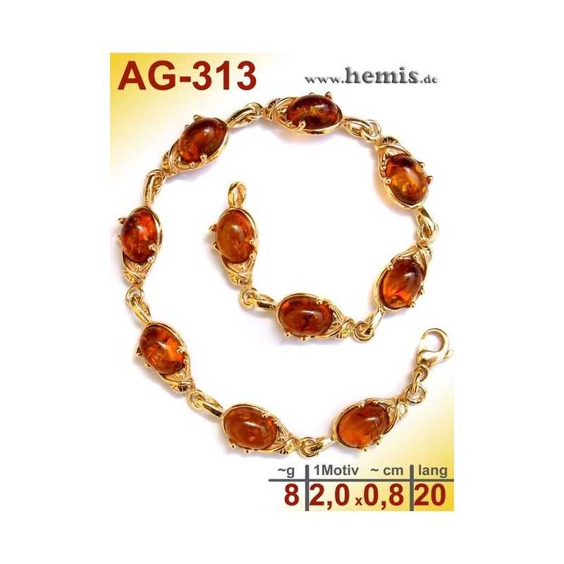 AG-313 Bracelet, Amber jewellery, Sterling silver, 925, gold-pla
