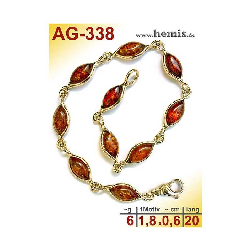AG-338 Bernstein-Armband, Bernsteinschmuck, Silber-925, vergolde
