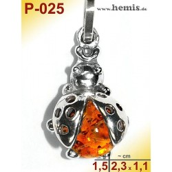 Amber pendant cognac yellow silver 925 - Ladybug