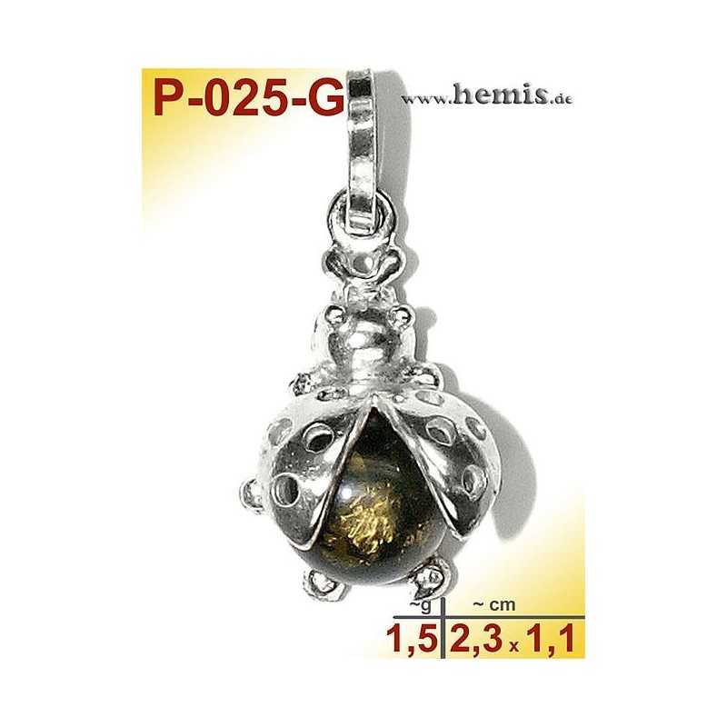 P-025-G Bernstein-Anhänger, Silber-Schmuck, 925, Marienkäfer P-025-G Bernstein-Anhänger, Silber-Schmuck, 925, Marienkäfer