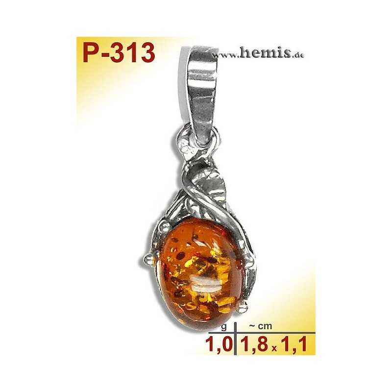 P-313 Amber Pendant, silver-925 Color: cognac oval, rustic