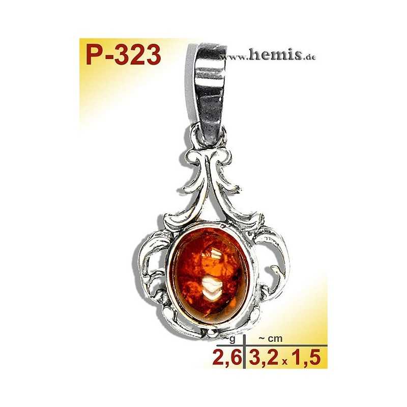 P-323 Amber Pendant, silver-925 Color: cognac oval, rustic