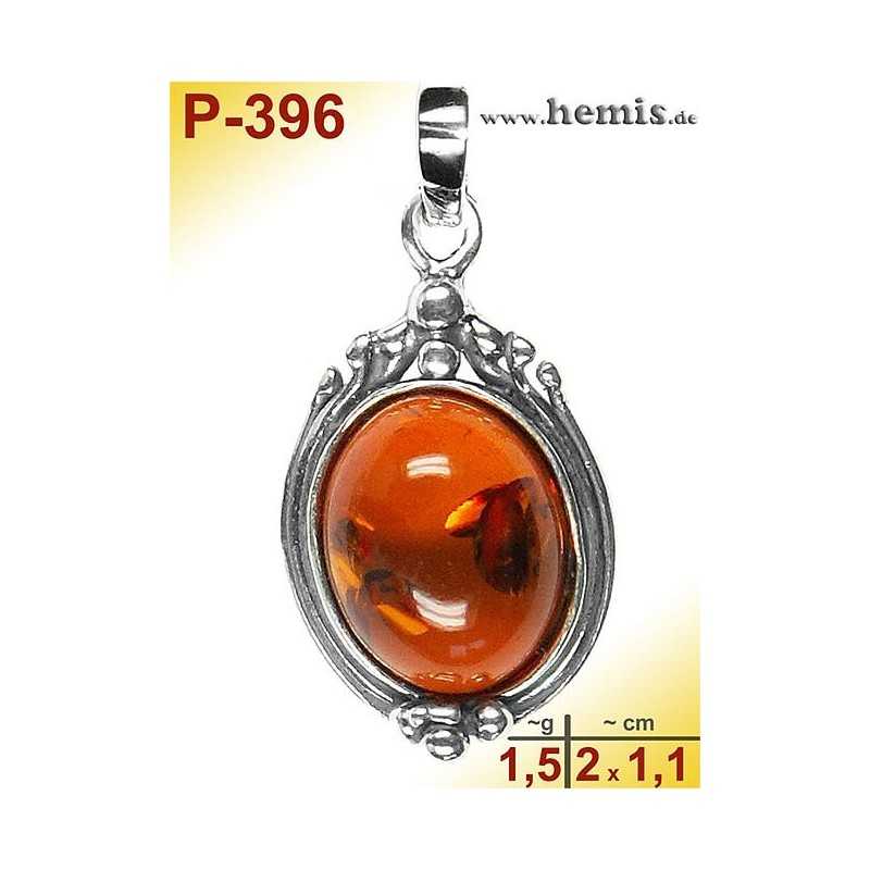 P-396 Amber Pendant, silver-925 Color: cognac oval, rustic