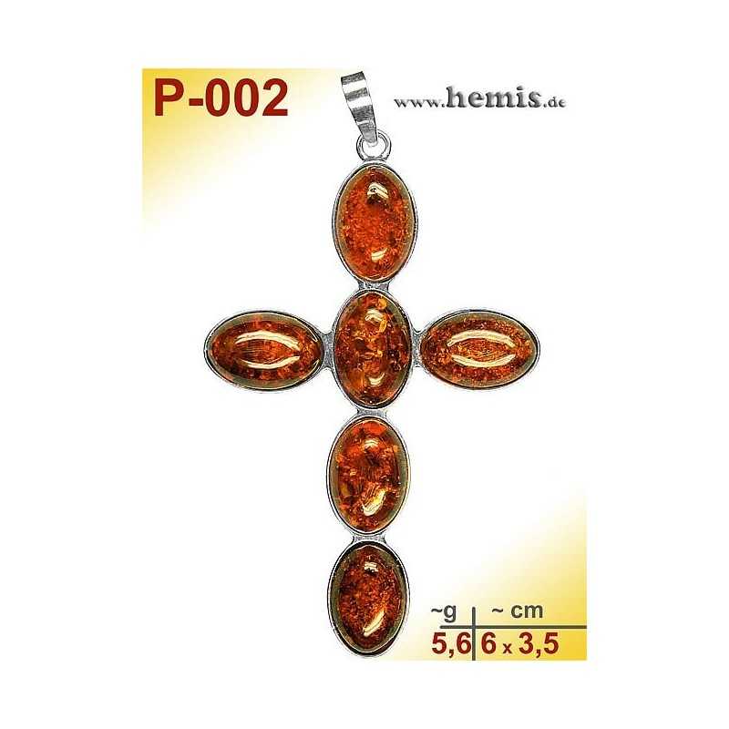 P-002 Amber Pendant, silver-925 Color: cognac, cross, modern