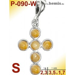 P-090-W Amber Pendant, silver-925 white, cross, S, modern