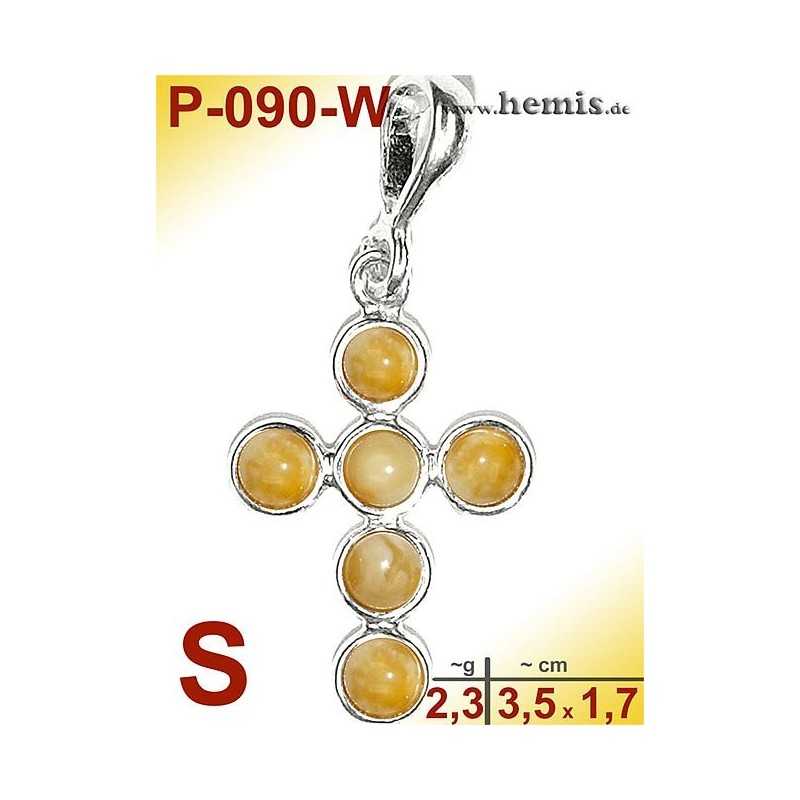 P-090-W Amber Pendant, silver-925 white, cross, S, modern