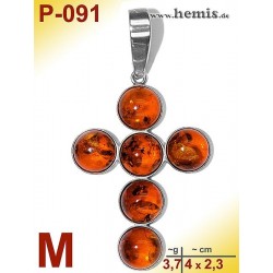 P-091 Bernstein-Anhänger Silber-925, cognac, Kreuz, M, modern 