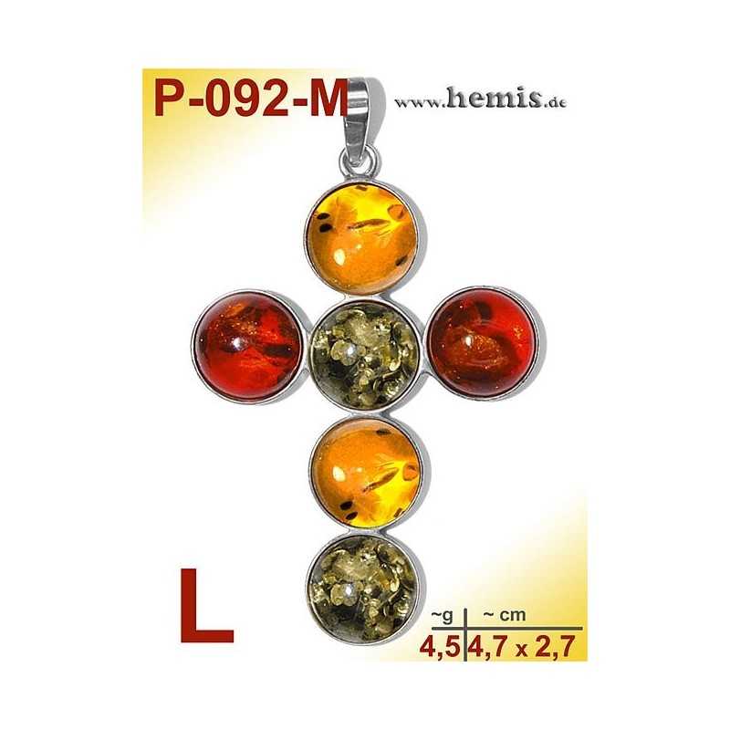 P-092-M Amber Pendant, silver-925 multicolor, cross, L, modern