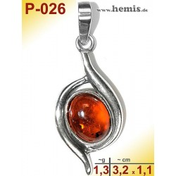 P-026 Amber Pendant, silver-925 cognac, cross, S, modern