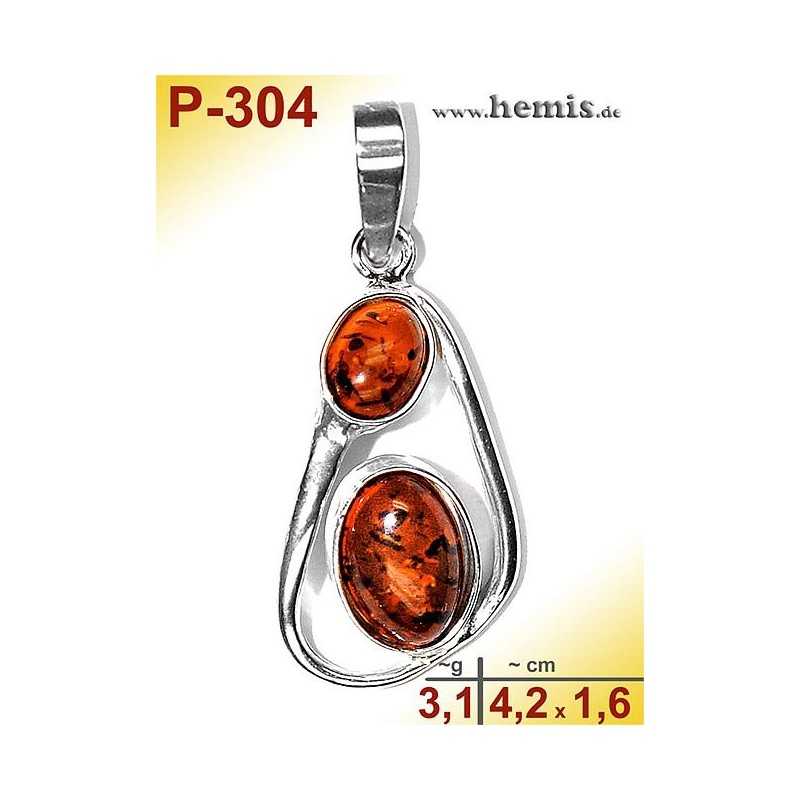 P-304 Amber Pendant, silver-925 cognac, oval, M, modern