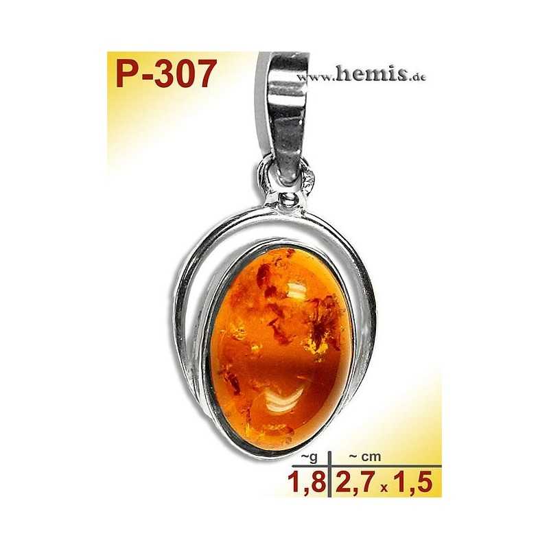 P-307 Amber Pendant, silver-925 cognac, oval, S, modern