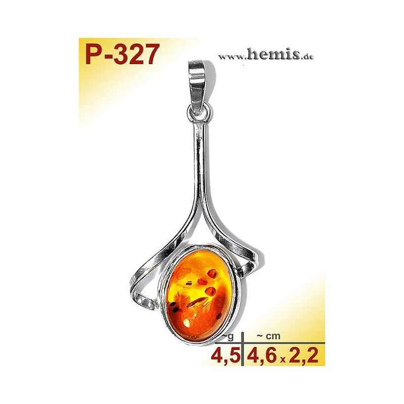 P-327 Amber Pendant, silver-925 cognac, oval, S, modern