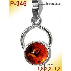 P-346 Amber Pendant, silver-925 cognac, round, S, modern