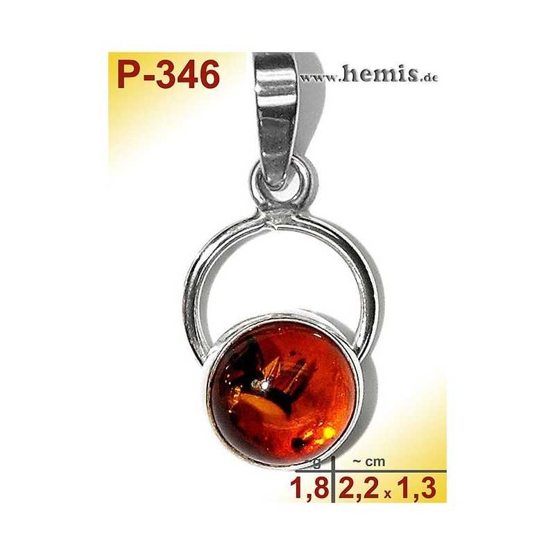 P-346 Amber Pendant, silver-925 cognac, round, S, modern