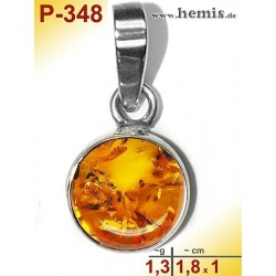P-348 Amber Pendant, silver-925 cognac, round, S, modern