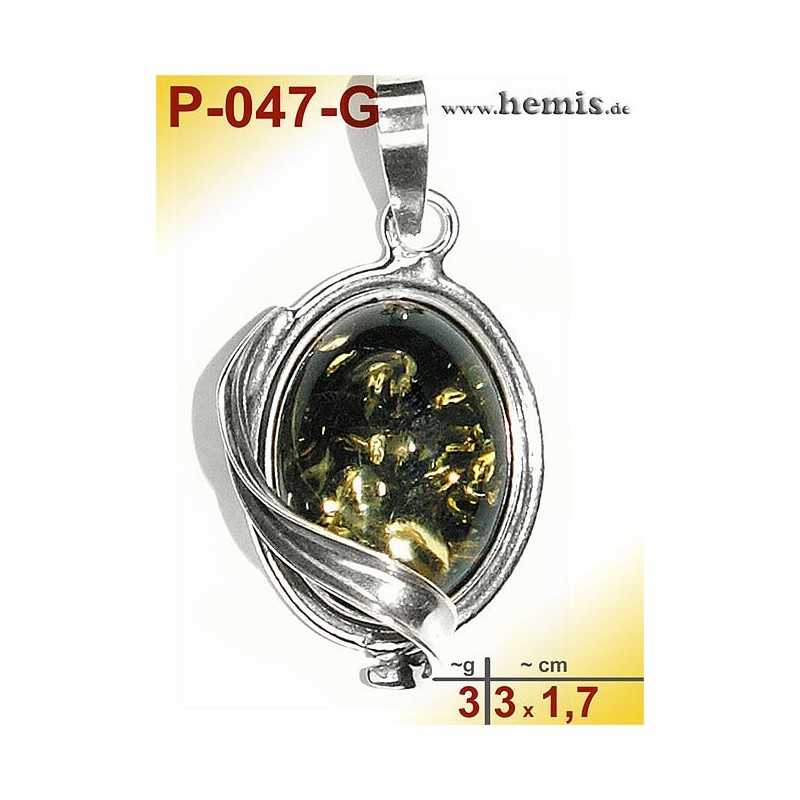 P-047-G Bernstein-Anhänger Silber-925, grün , oval, S, modern P-047-G Bernstein-Anhänger Silber-925, grün , oval, S, modern