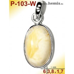 P-103-W Amber Pendant, silver-925 white, oval, M, modern