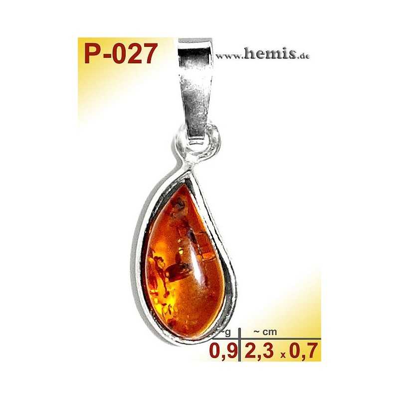 P-027 Amber Pendant, silver-925 cognac, drop, XS, modern