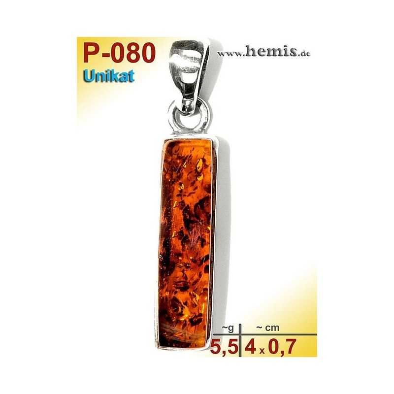 P-080 Amber Pendant, silver-925, cognac, unique, angular, M, 
