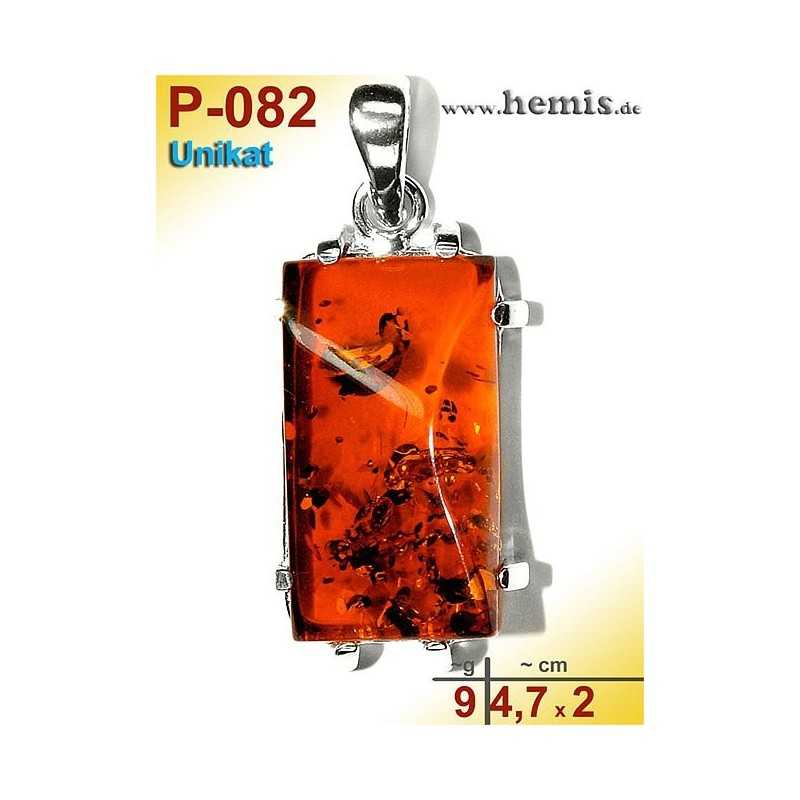 P-082 Amber Pendant, silver-925, cognac, unique, angular, M, 