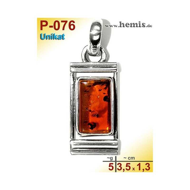 P-076 Amber Pendant, silver-925, cognac, unique, angular, S, 