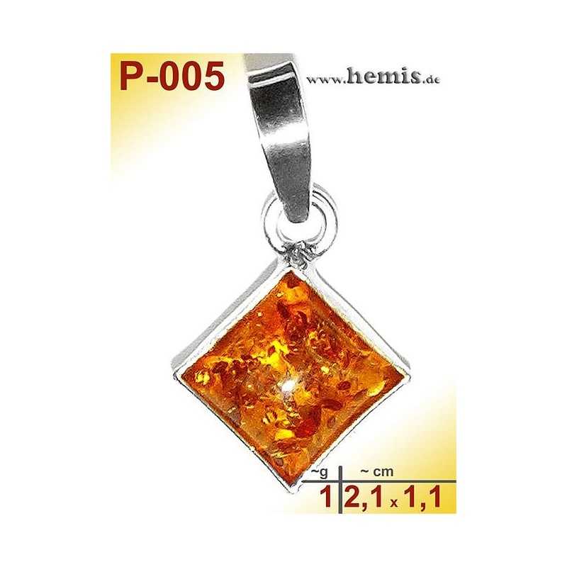 P-005 Amber Pendant, silver-925, cognac, angular, XS, modern
