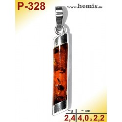 P-328 Amber Pendant, silver-925, cognac, angular, S, modern