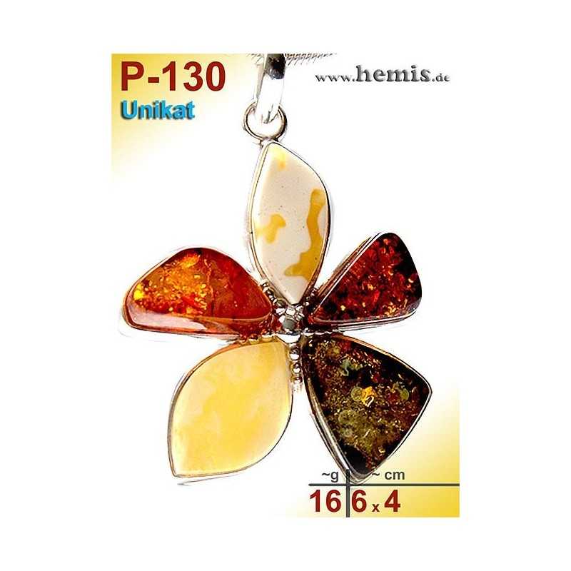 P-130 Amber Pendant, silver-925, multicolor, unique, flower, L, 