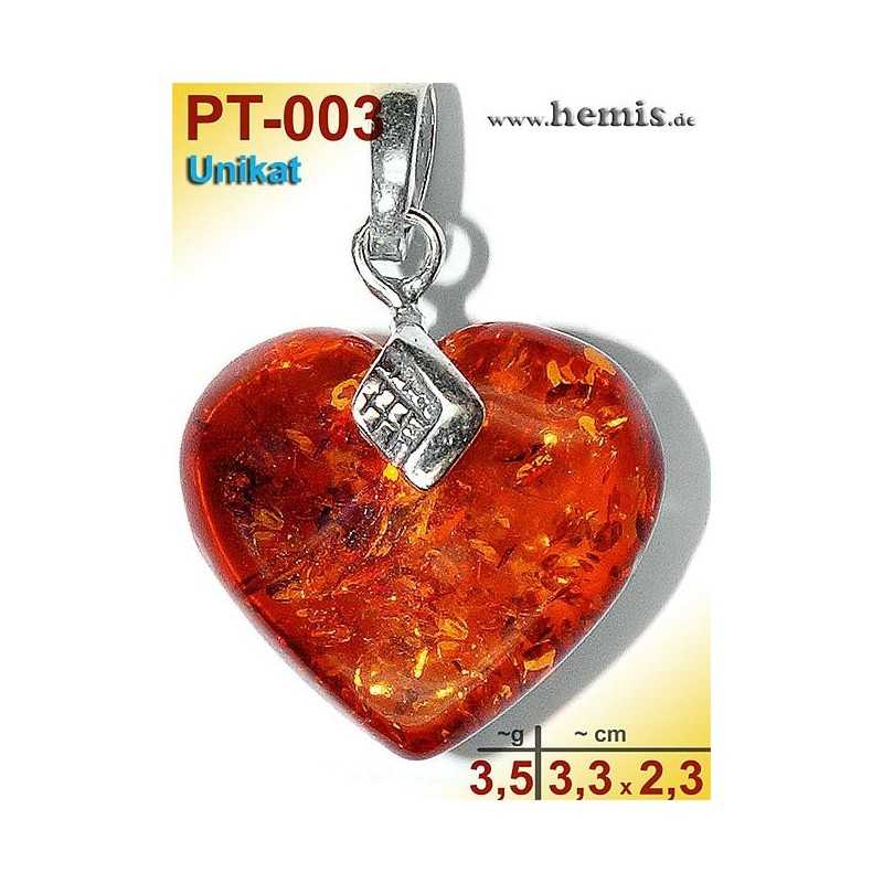 PT-003 Amber Pendant, silver-925, cognac, unique, M, heart