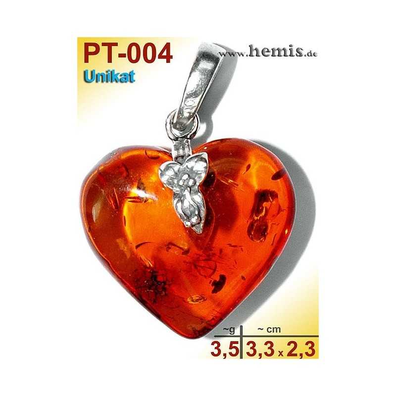 PT-004 Amber Pendant, silver-925, cognac, unique, M, heart