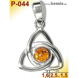 P-044 Amber Pendant, silver-925, cognac, unique, S, modern