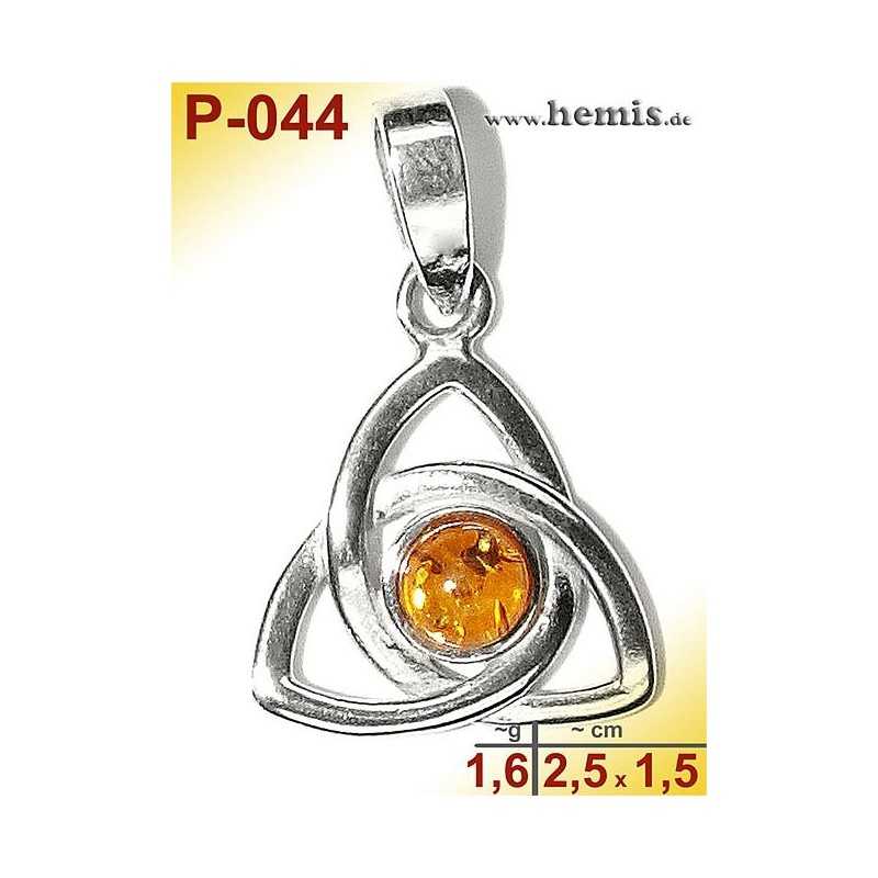 P-044 Amber Pendant, silver-925, cognac, unique, S, modern