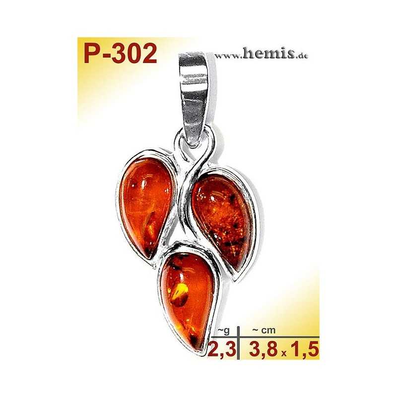 P-302 Amber Pendant, silver-925, cognac, S, modern
