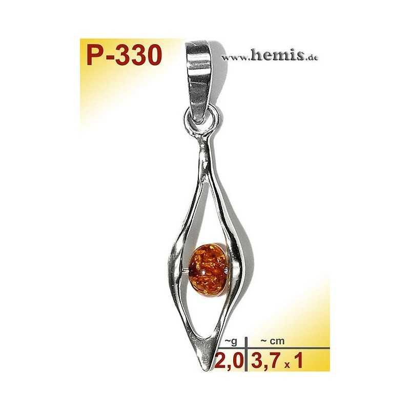P-330 Amber Pendant, silver-925, cognac, S, modern