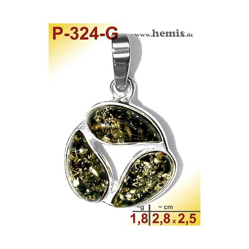 P-324-G Amber Pendant, silver-925, green, S, modern