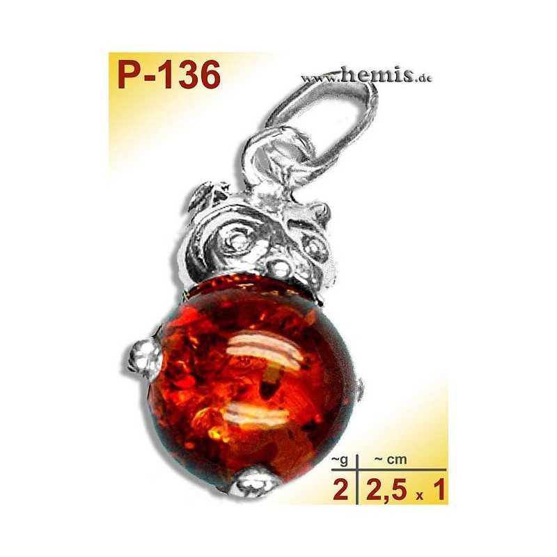 P-136 Amber Pendant, silver-925, cognac, S, Owl