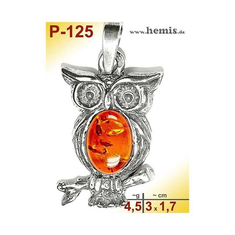 P-125 Amber Pendant, silver-925, cognac, S, Owl