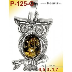 P-125-G Amber Pendant, silver-925, green, S, Owl